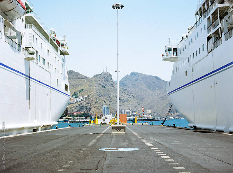 Pier with moored cargo ships