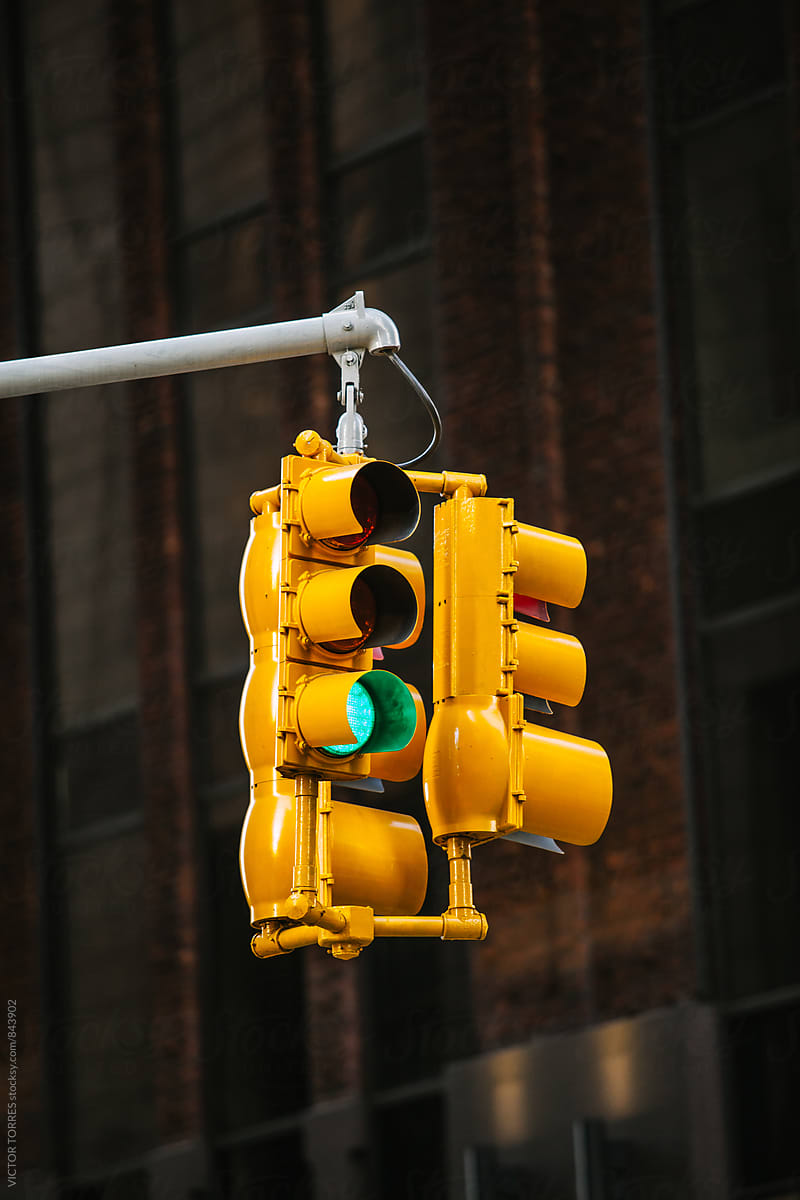 Yellow Hanged Traffic Light in New York
