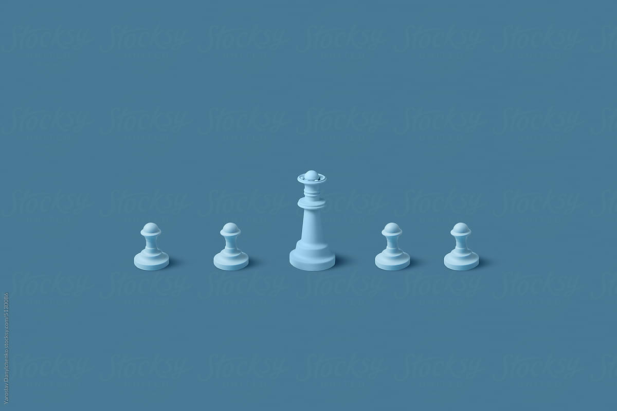 Chess figures in line on blue background.