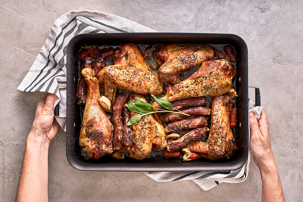 Organic Free Range Turkey in Roasting Pan to Make Stock