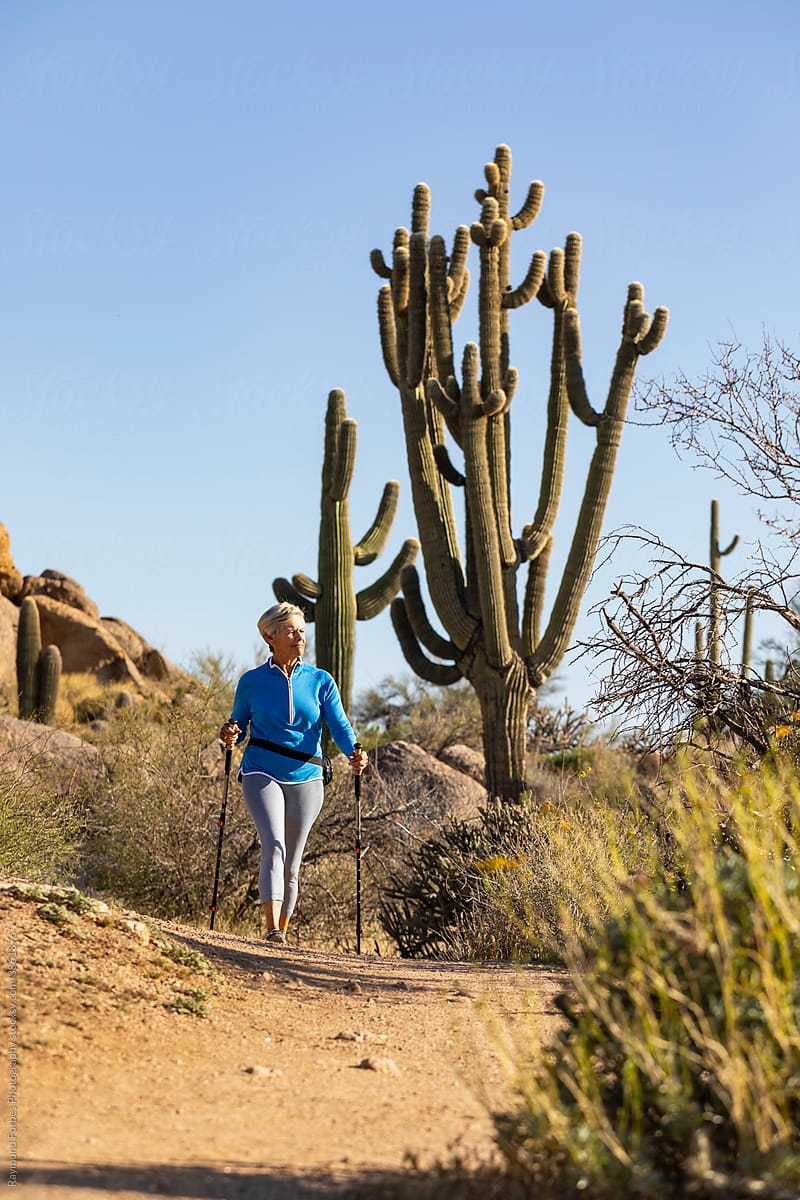 Senior Citizen Hiking in Arizona Desert