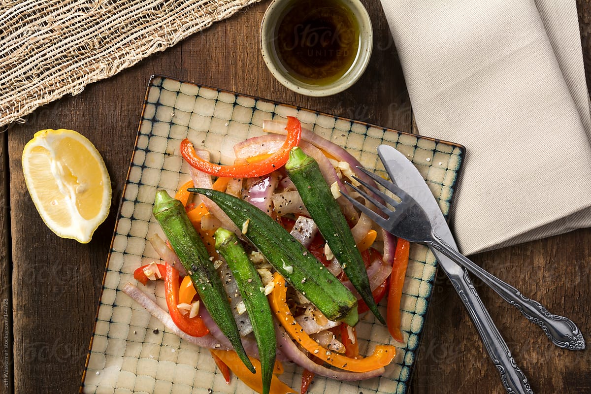 Grilled Okra with Peppers, Lemons and Olive Oil