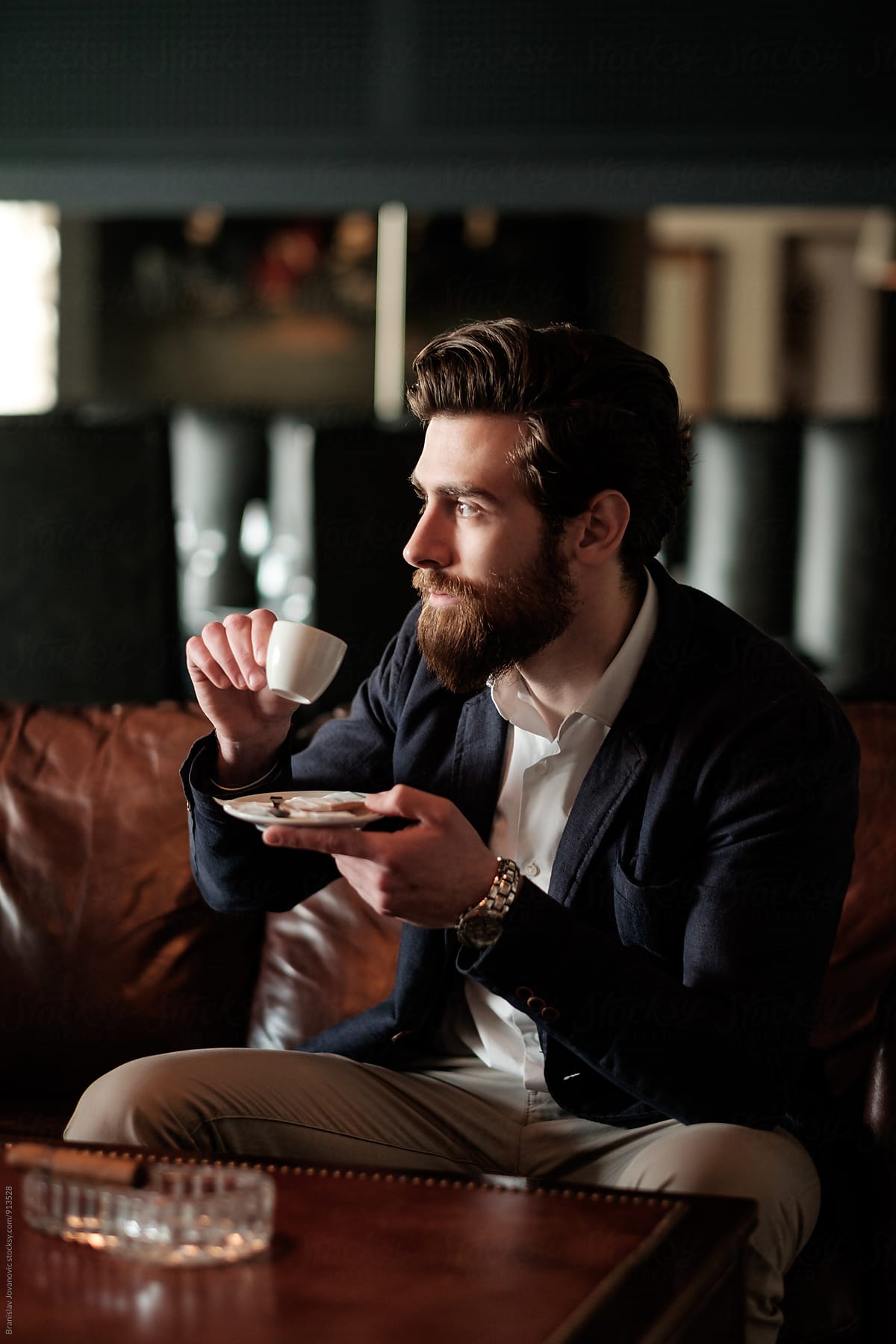 Handsome Bearded Man Drinking Coffee