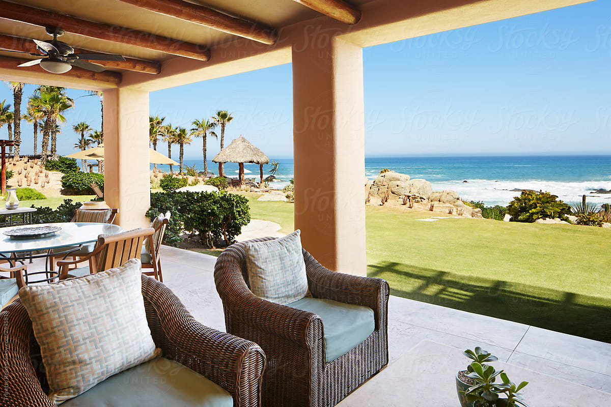 Outdoor patio of luxury suite at a resort in Mexico