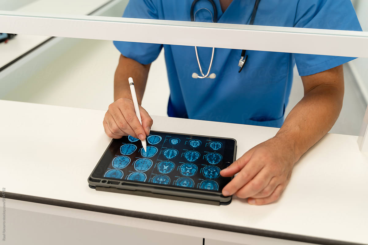 Close-up of a doctor using a digital tablet at the hospital