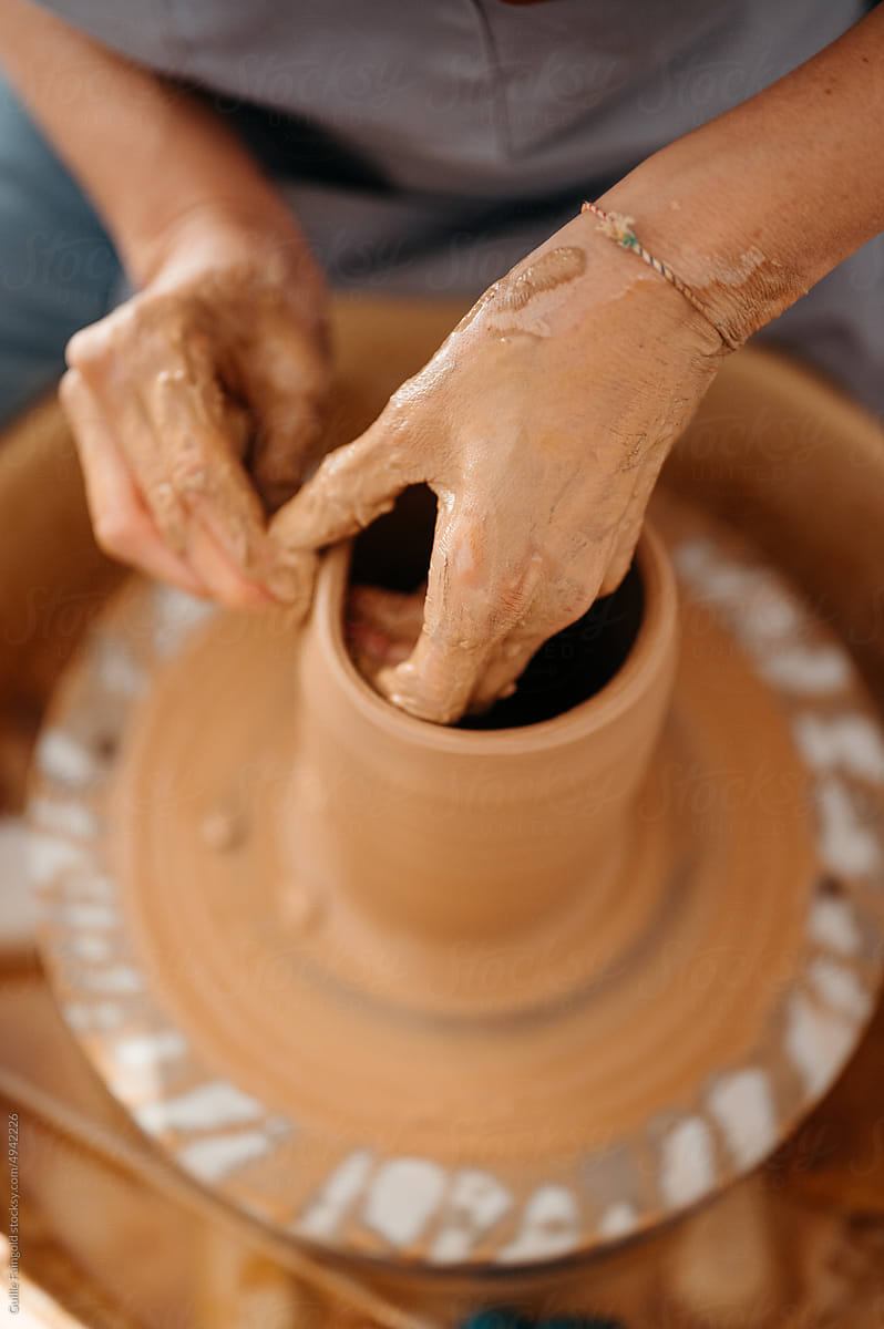 Ceramist throwing wheel.