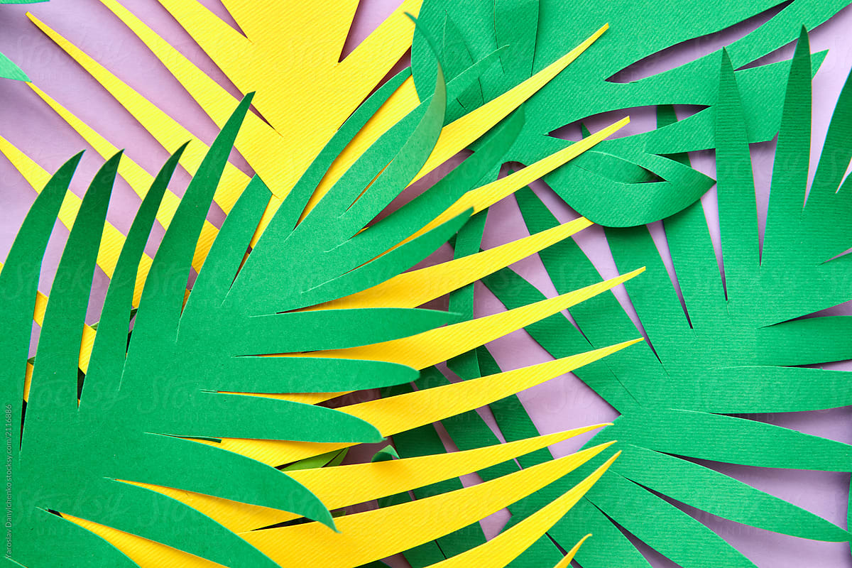 Green summer decoration from colored paper with handmade exotic