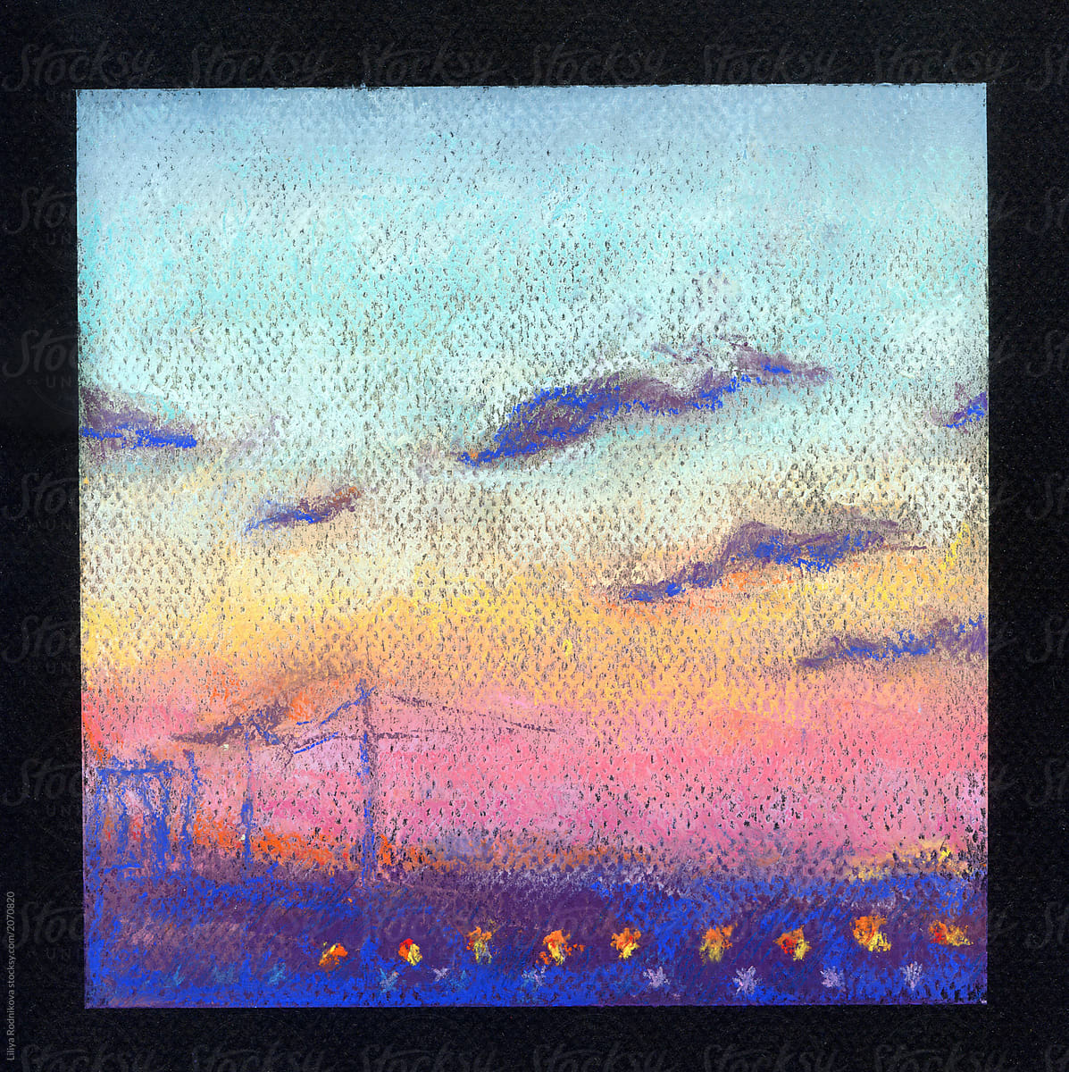 Soft pastel drawing of sunset evening sky
