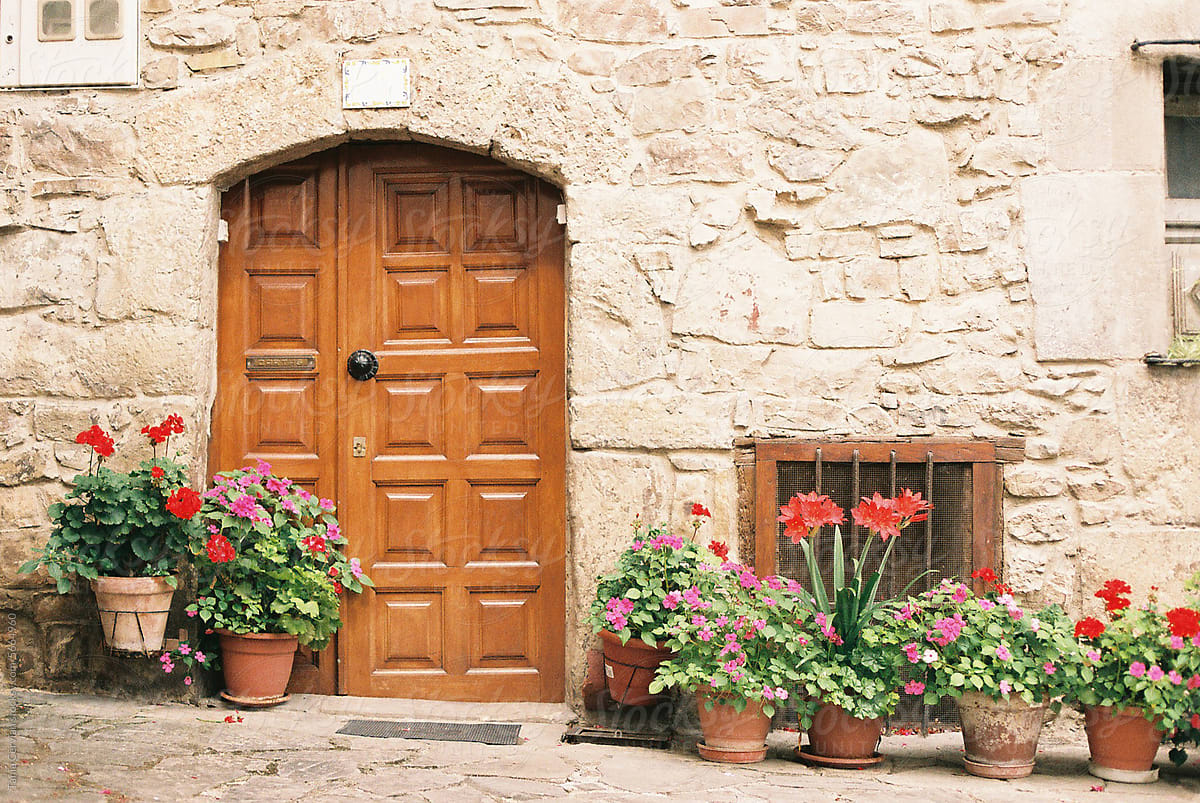 Door with flower pots in film