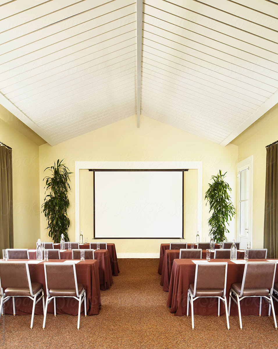 Business conference meeting room with large screen