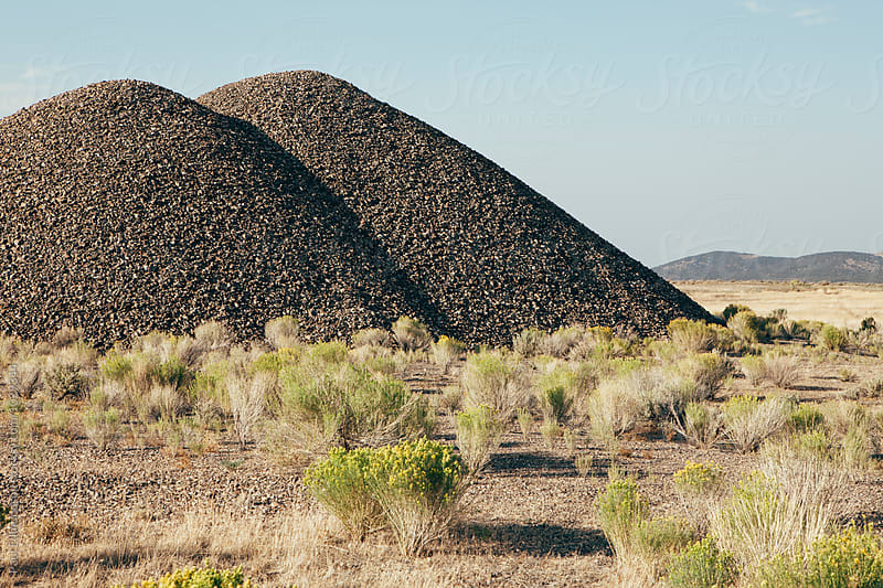 Gravel pile and field of sagebrush, near Jackpot, Nevada