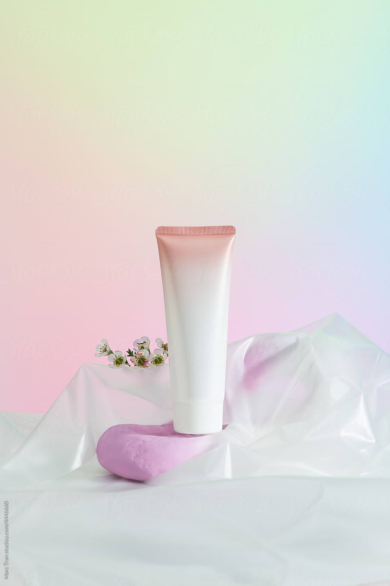 Hand cream, moisturizer, lotion jar plastic tube on background