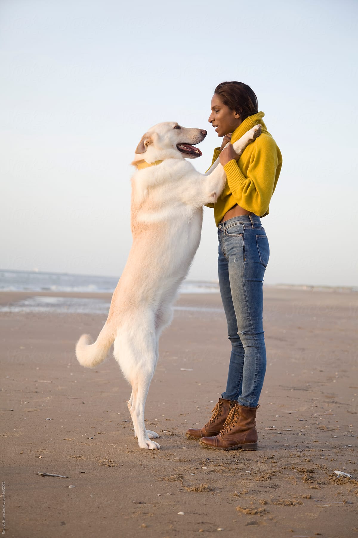 woman with big white dog