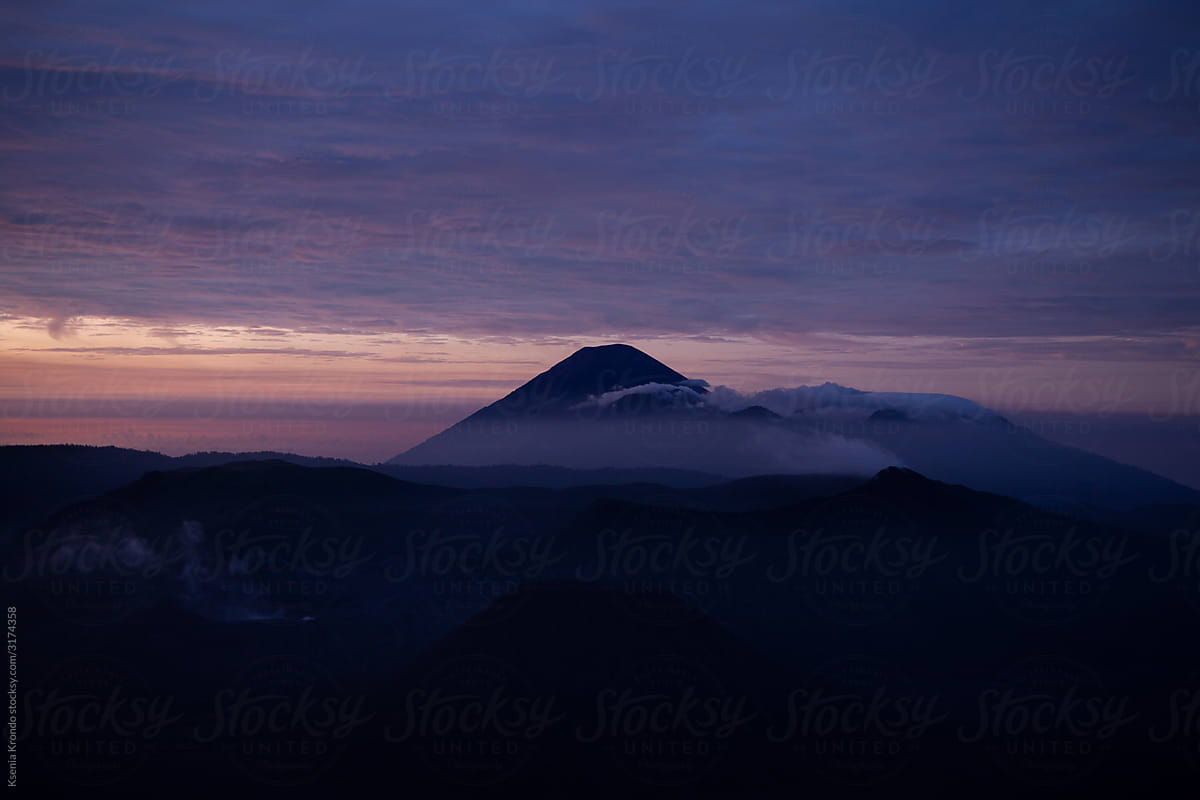 Asia Java Mountain View Sunrise Fog Clouds Sky