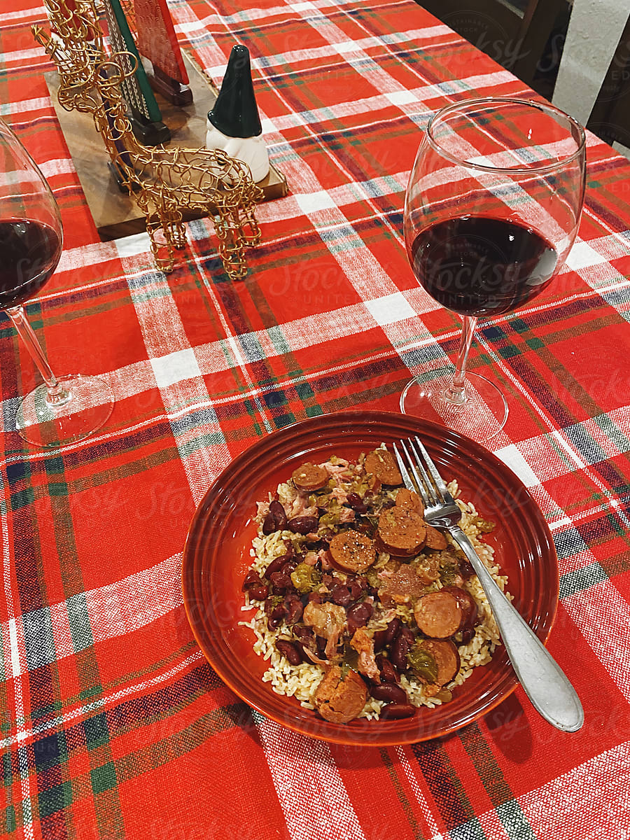New Orleans style bean dish and wine