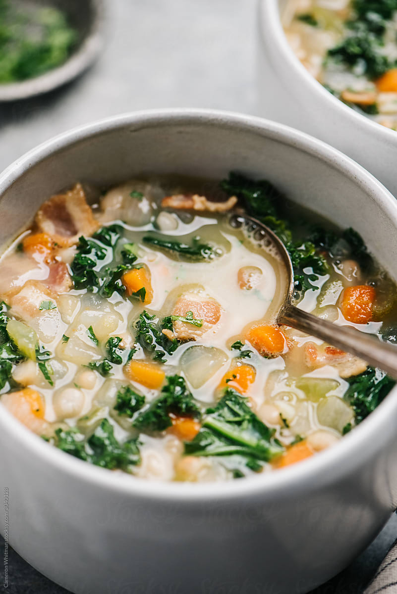 White Bean and Bacon Soup with Curly Kale
