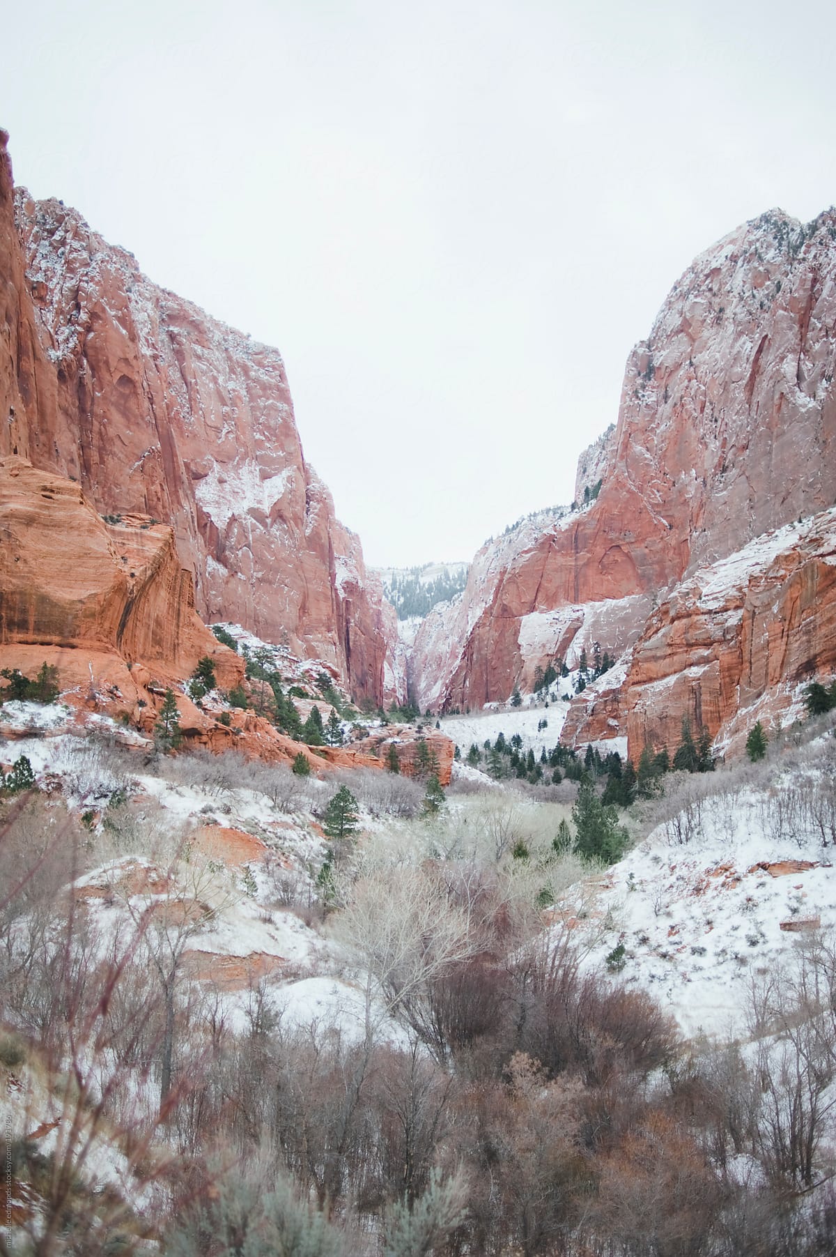 Wintery and snowy desert landscape in Utah