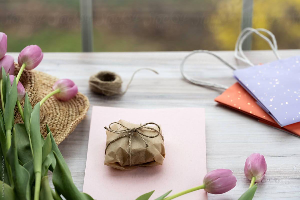 Little wrapped gift with flowers