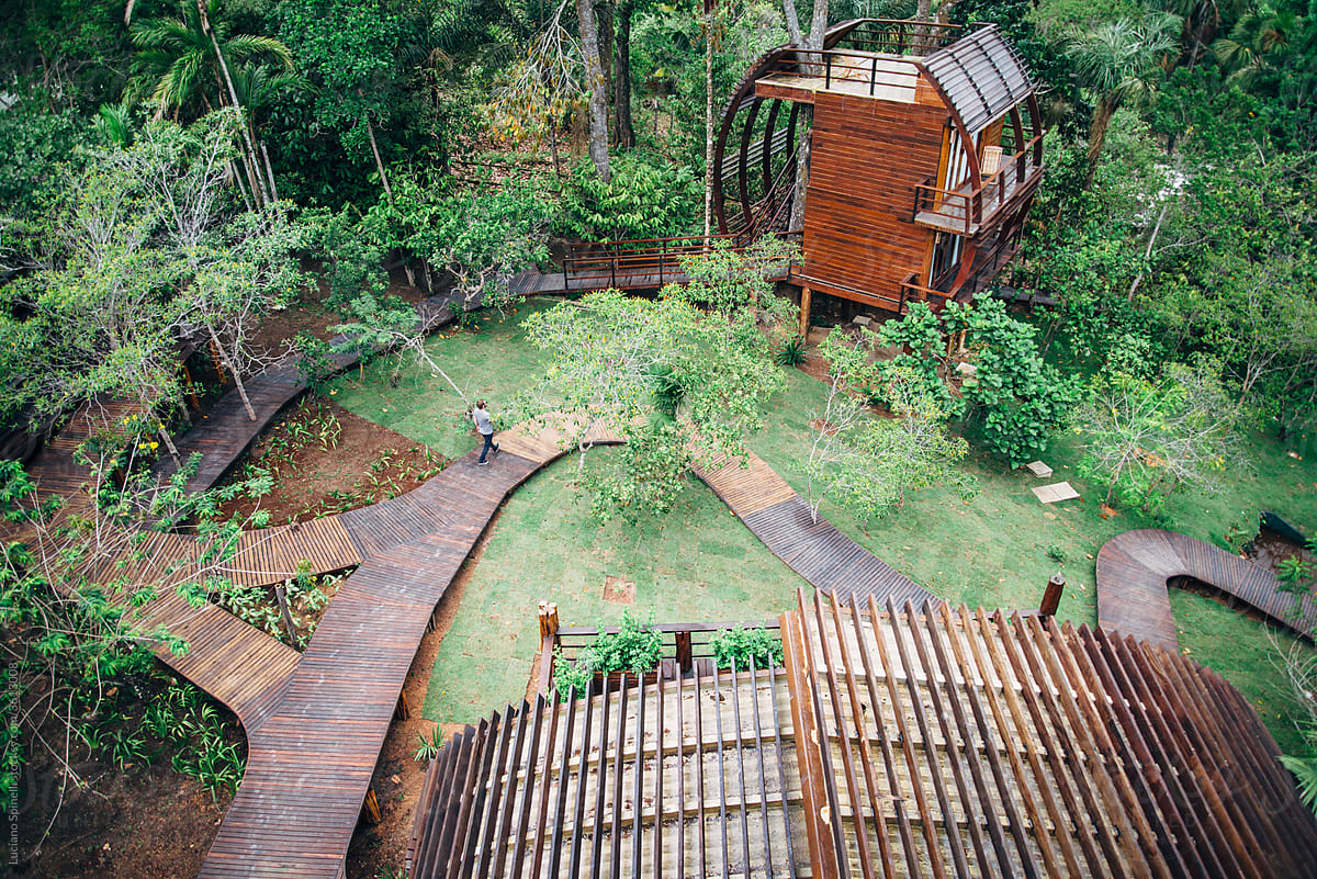 Hotel resort in the amazon forest in brazil seen from above