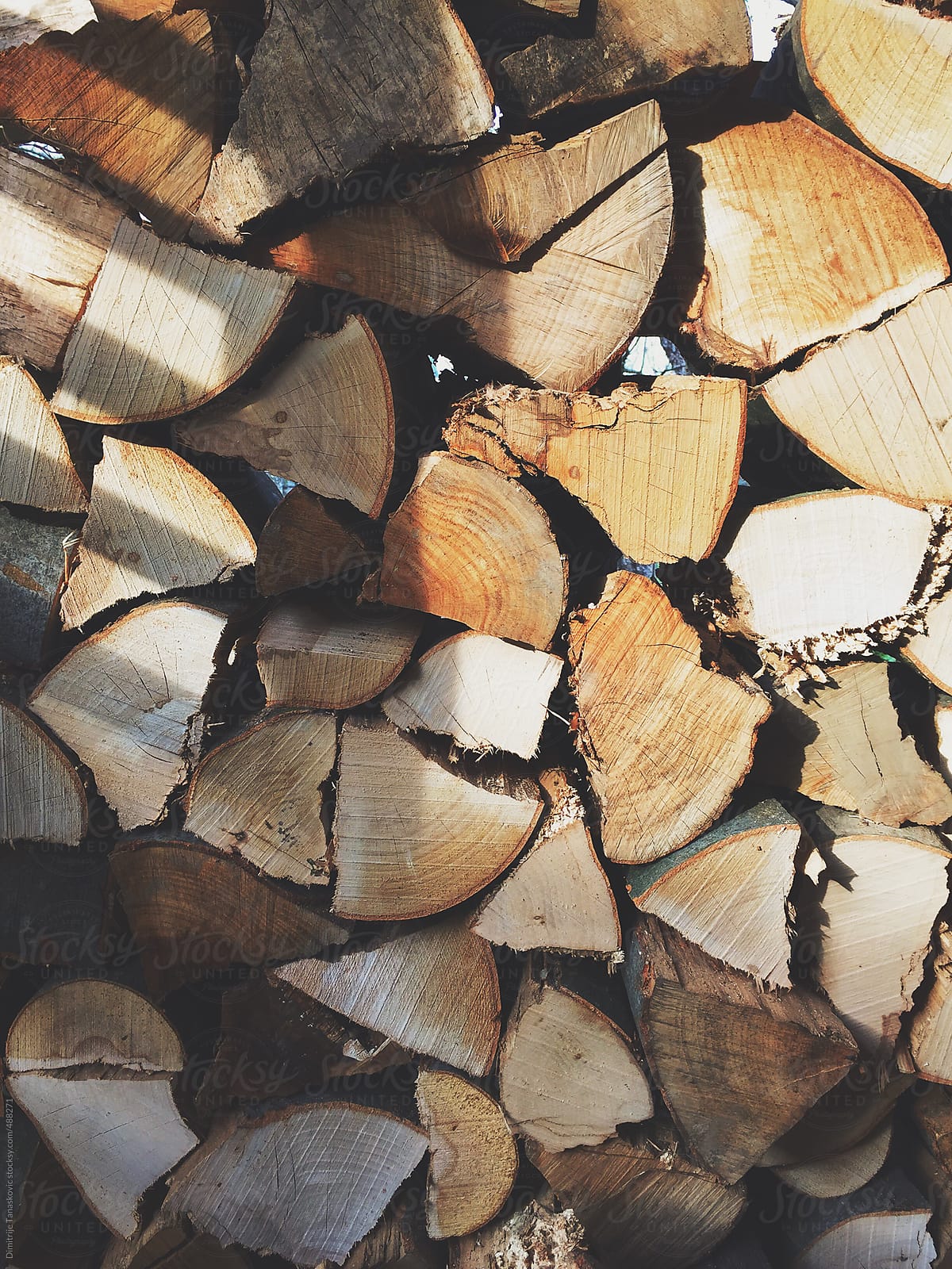 Close up image of packed and chopped firewood