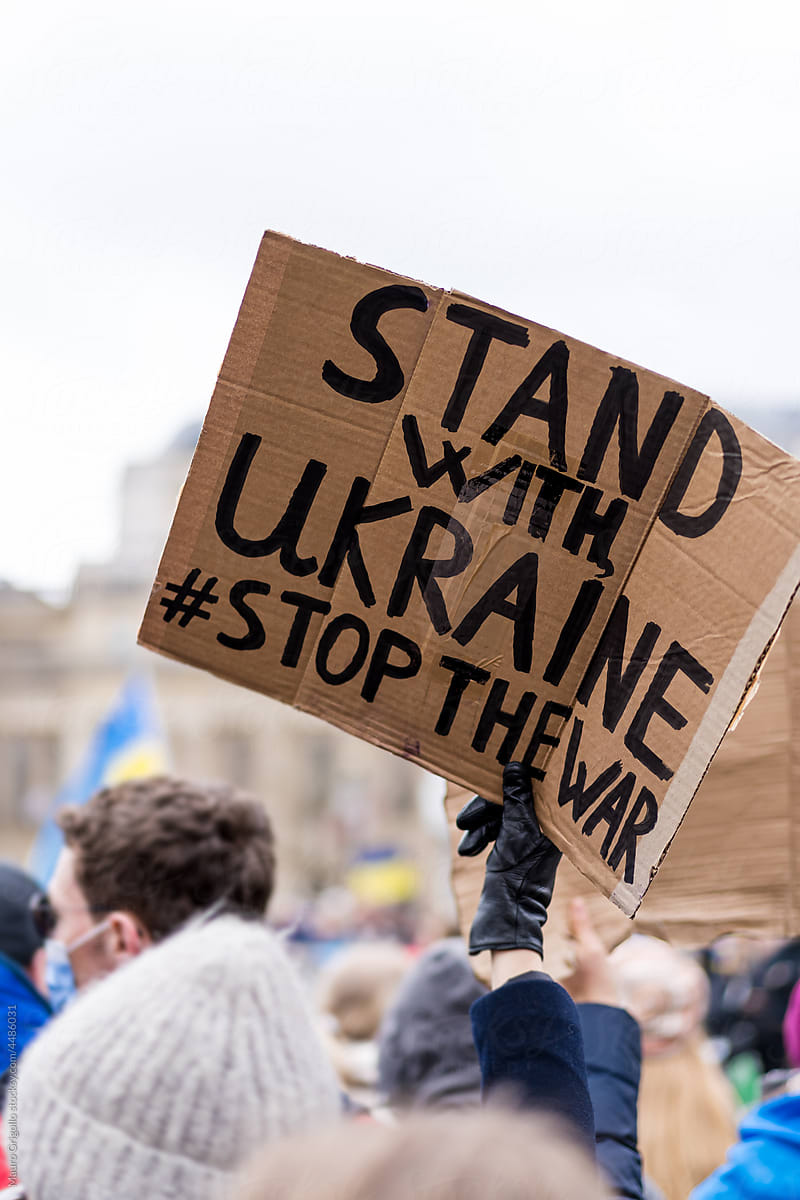 Group of People demonstrating against the war in Ukraine