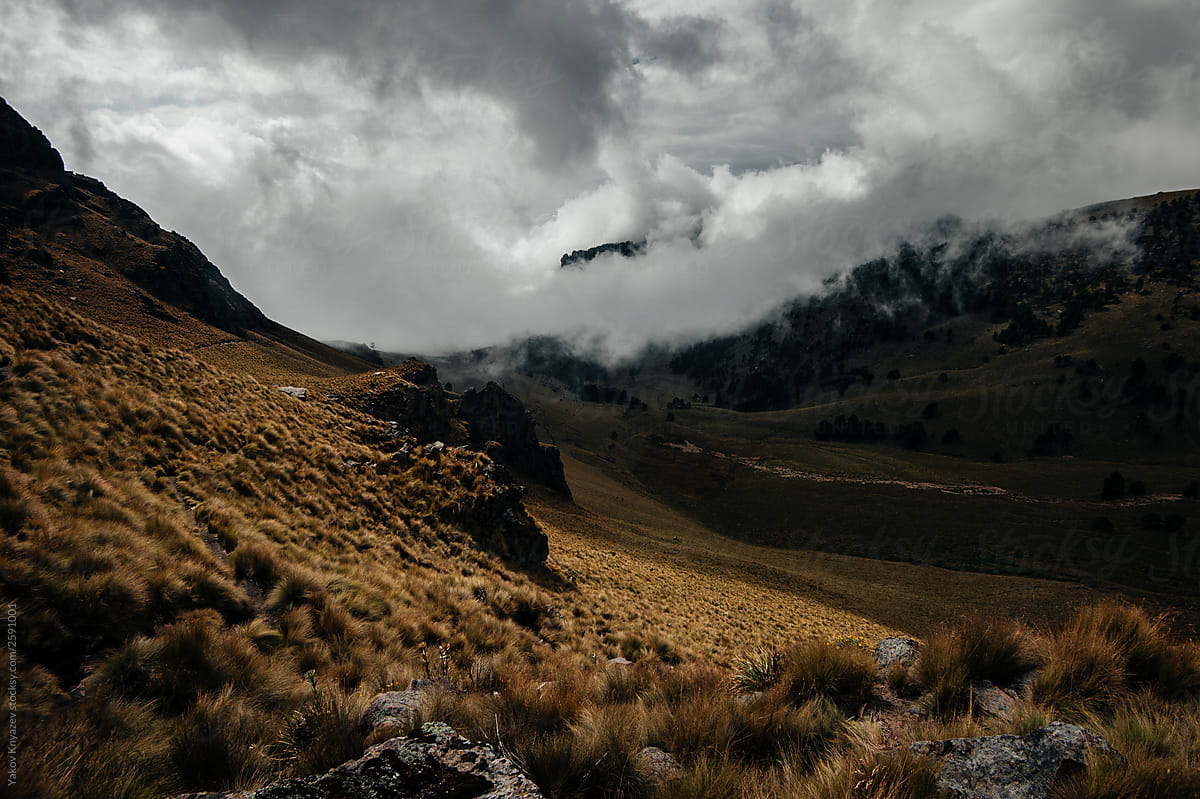 Rural landscape in Mexico - cloudy day in mountains