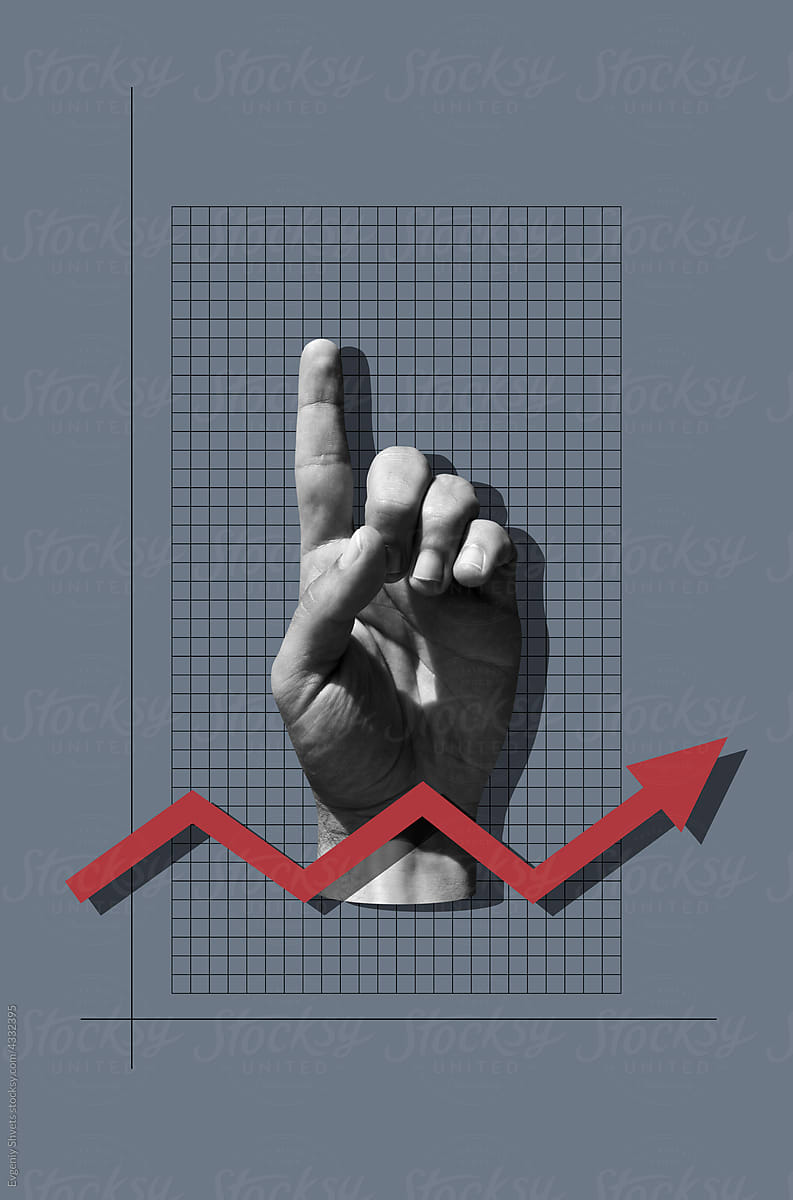 Growth Red Chart and hand with raised index finger