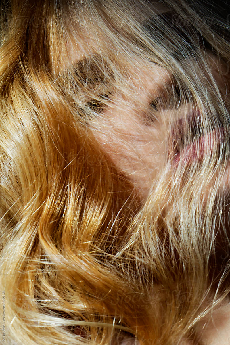 ginger hair over the face closeup