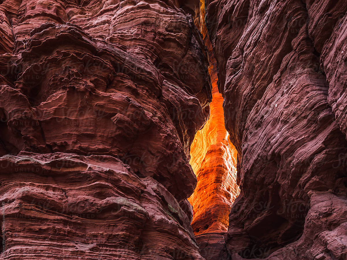 Glowing Sandstone Rock within Crack