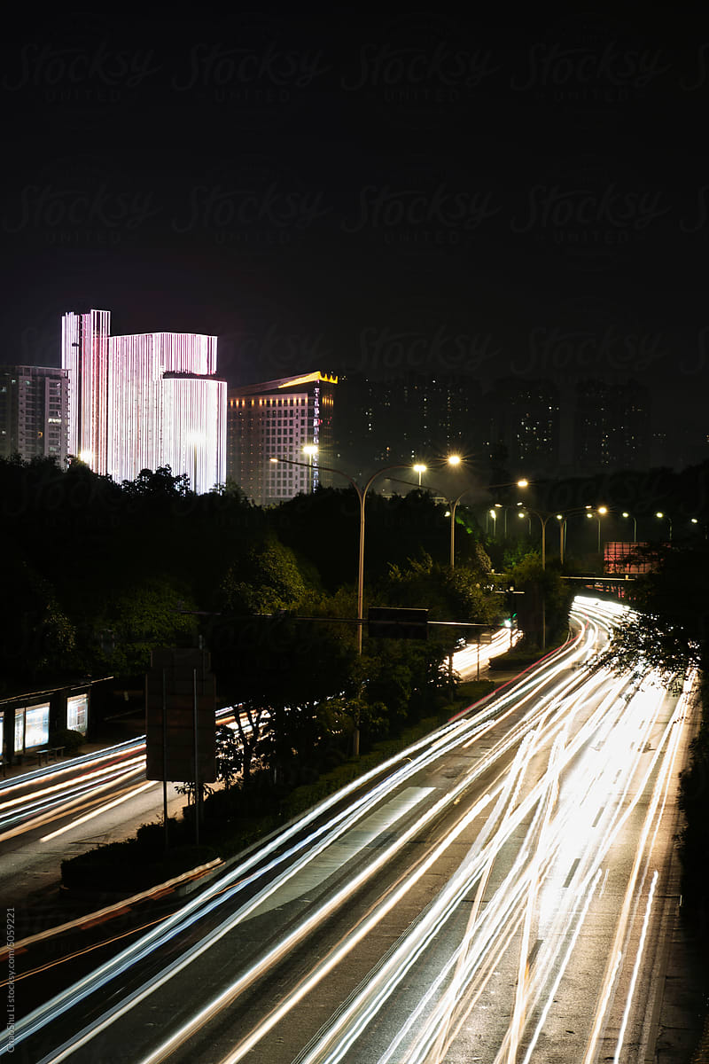 Closeup city highway and car traffic lights