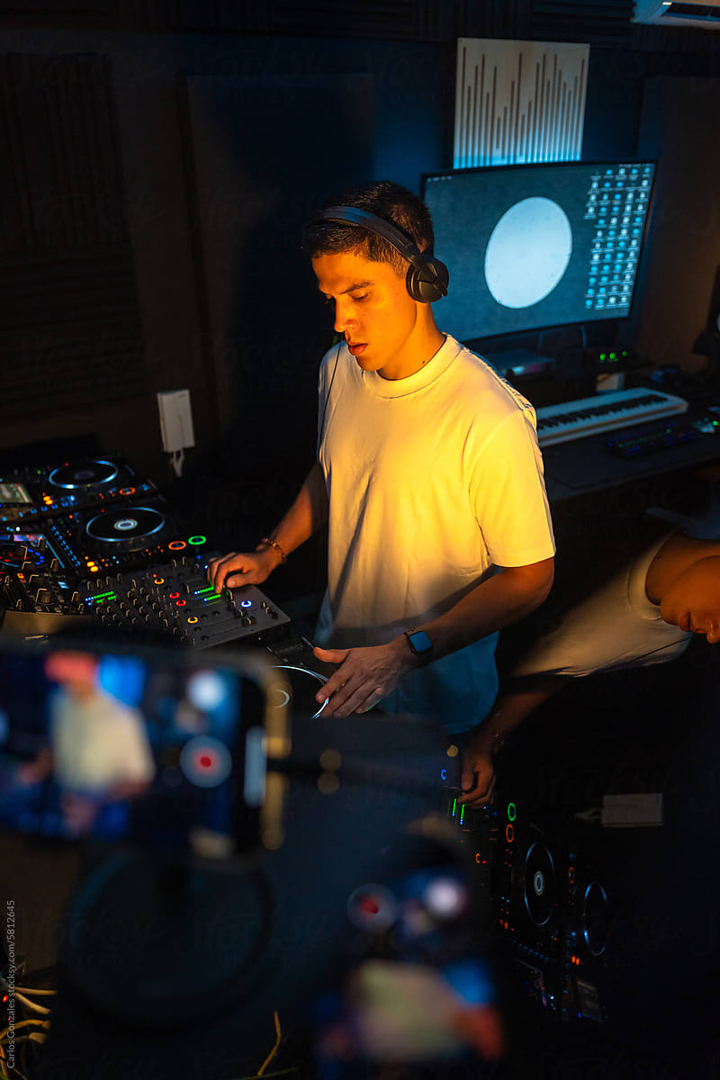 DJ mixing in studio