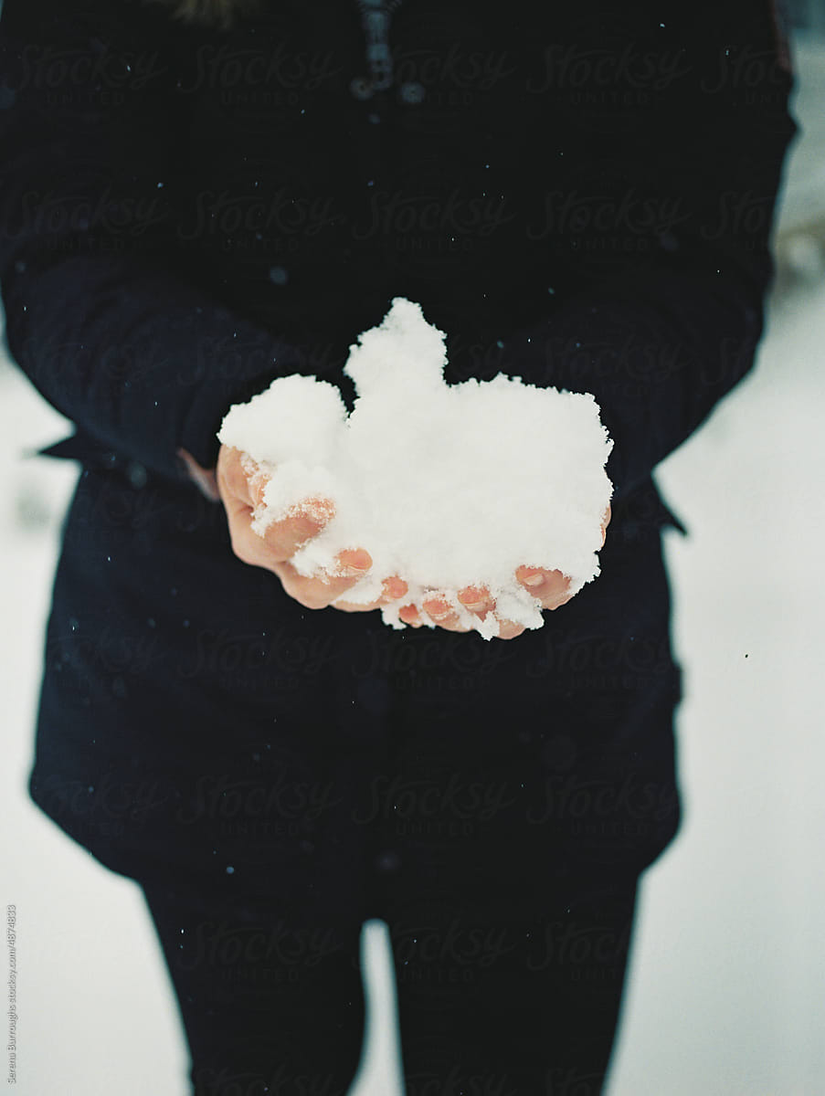 Hands holding cold snow