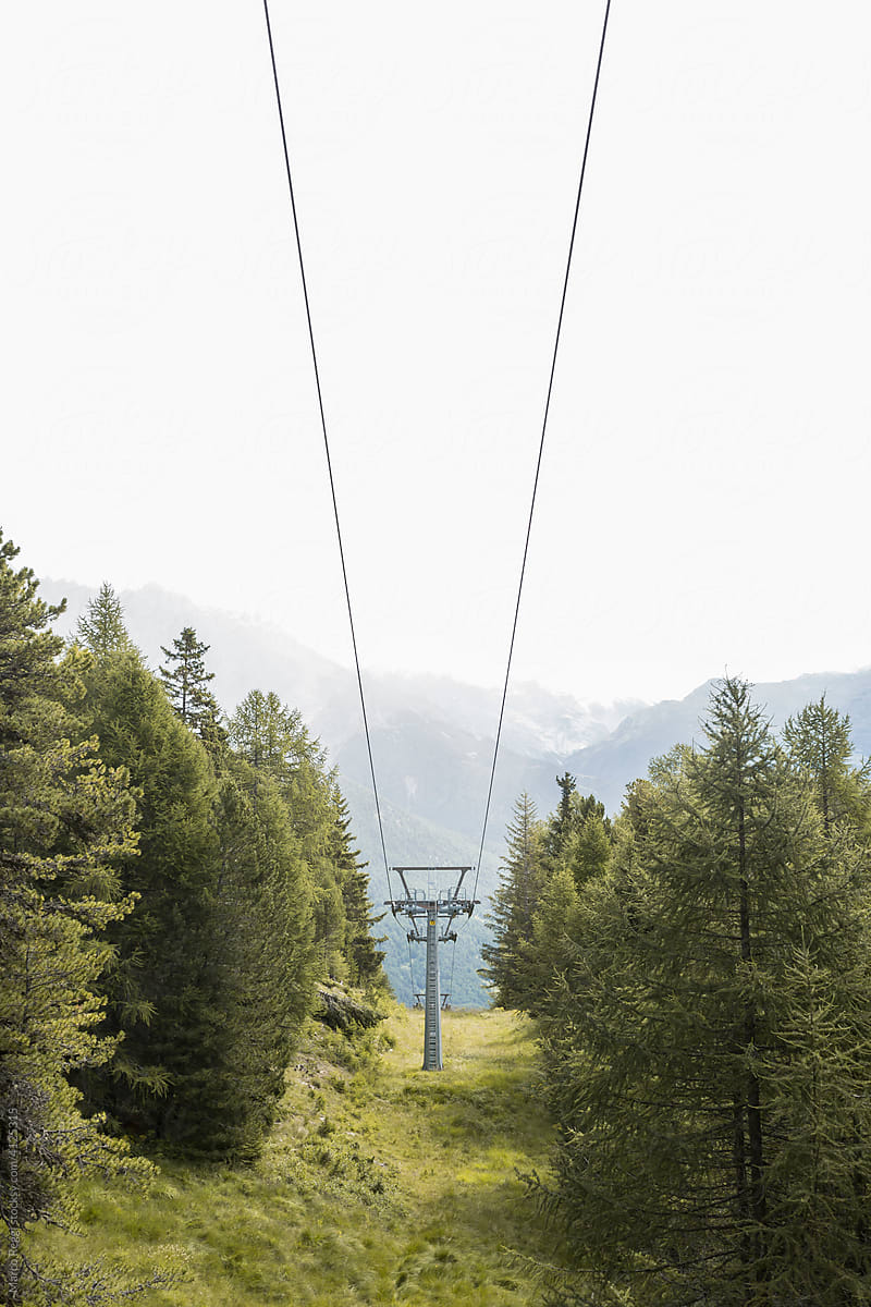 Cable car pole with Mountain Landscape