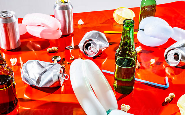 Soda Can, Glasses And Bottles by Stocksy Contributor AUDSHULE