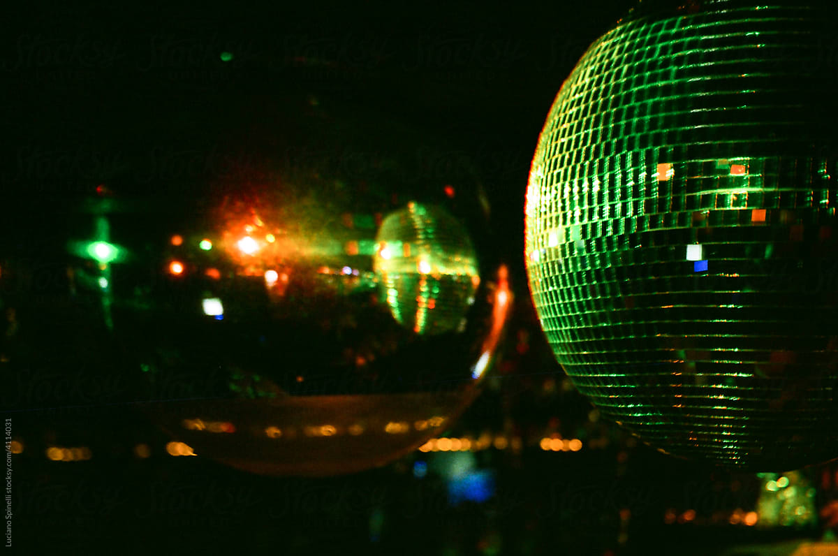 Detail of a vintage mirrorball in a nightclub