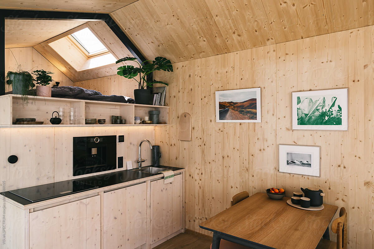 Wooden Tiny House Interior - Modern Kitchen With Smart Tech