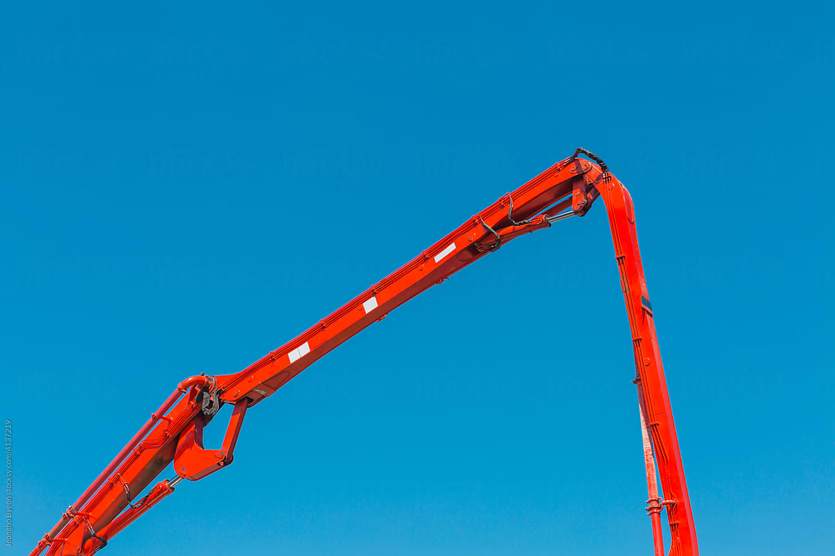 Red concrete pump crane