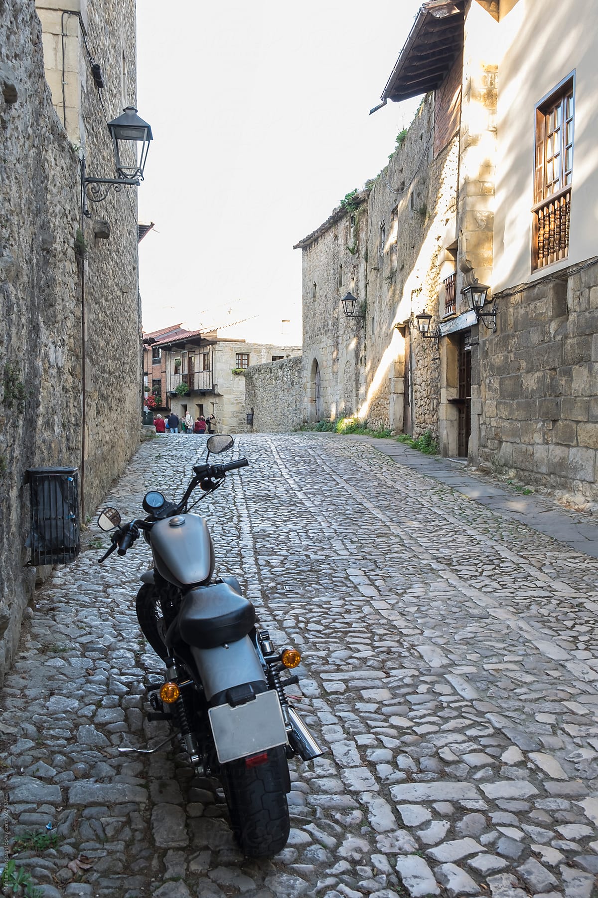 Motorcycle in a medieval town