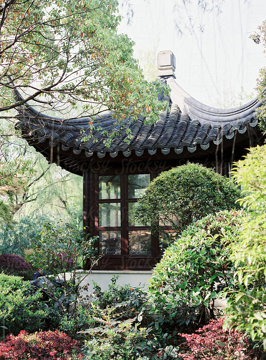 Chinese park. Asian architecture. Chinese traditions. Chinese house.
