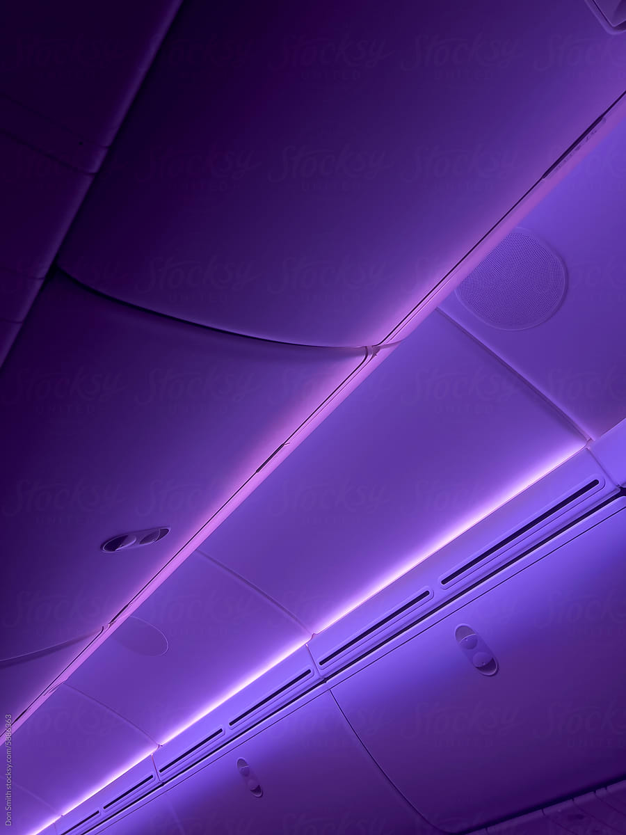 View of aircraft ceiling seen from passenger chair
