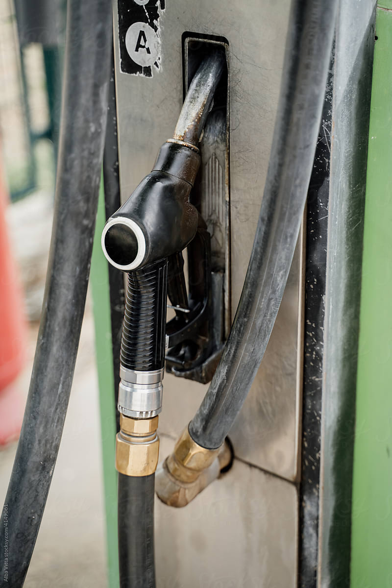 Close-up of gas fuel hosepipe in gas station