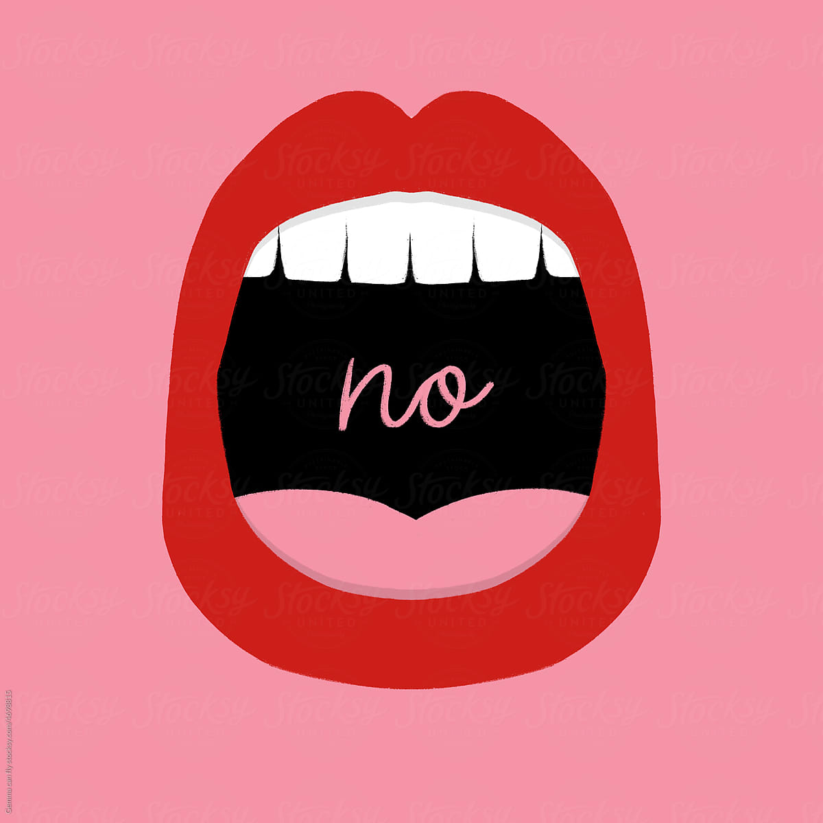 Open mouth saying no, Minimal illustration