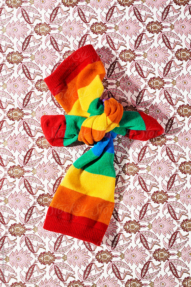 tied rainbow patterned socks