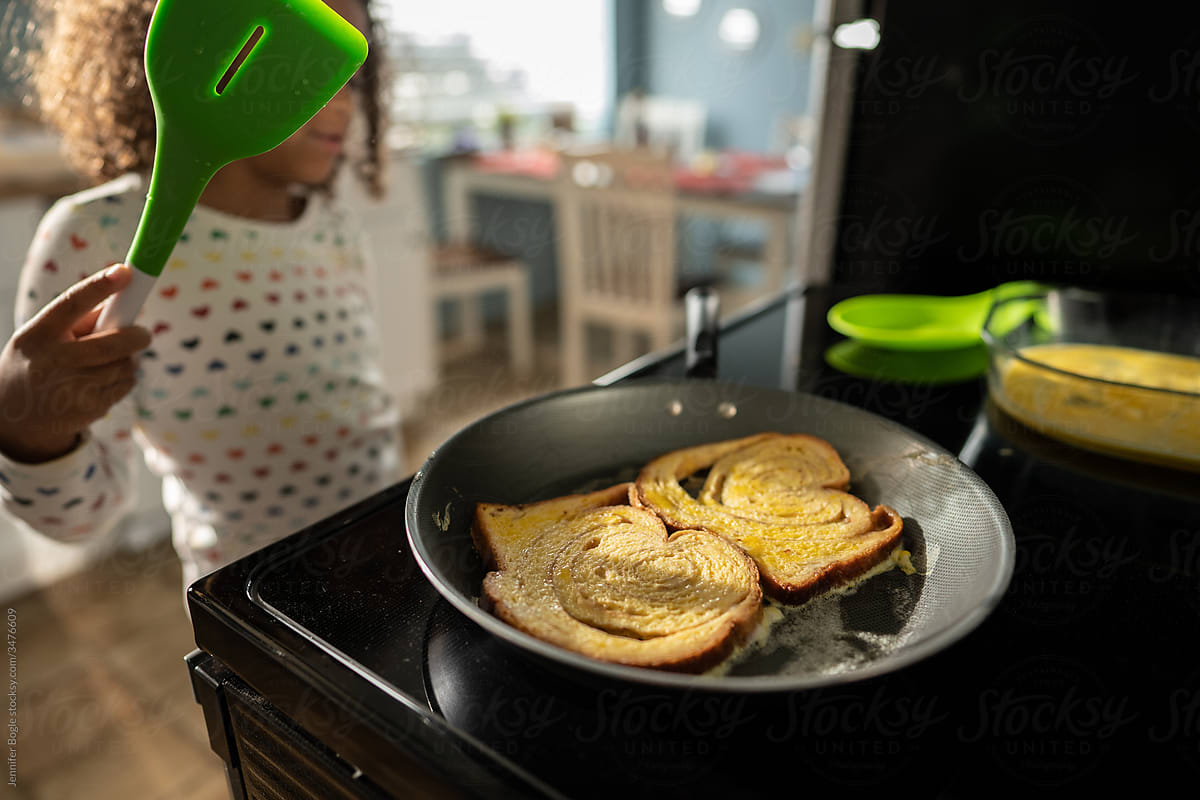 Girl makes french toast