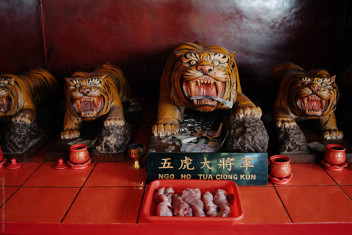 Traditional Tiger Statues at Chinese Temple