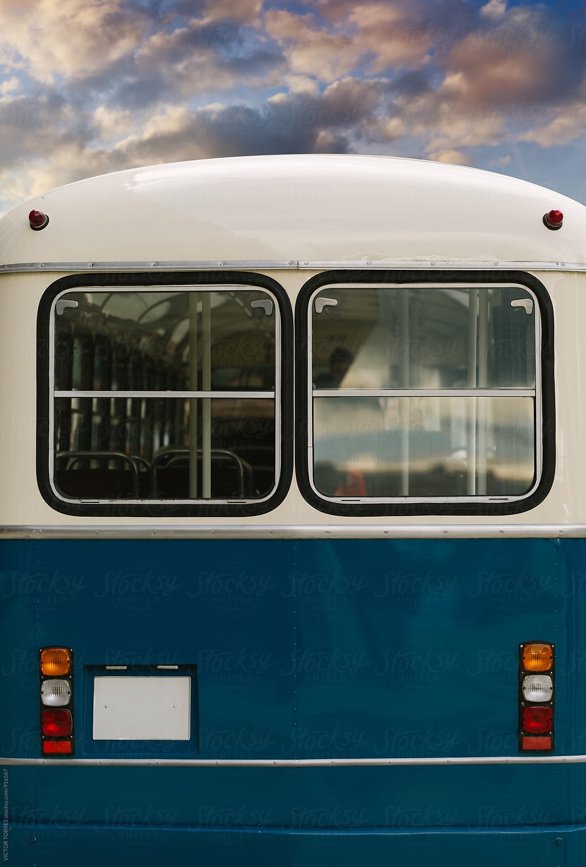 Detail of an Old Bus Parked in the Street at Sunset