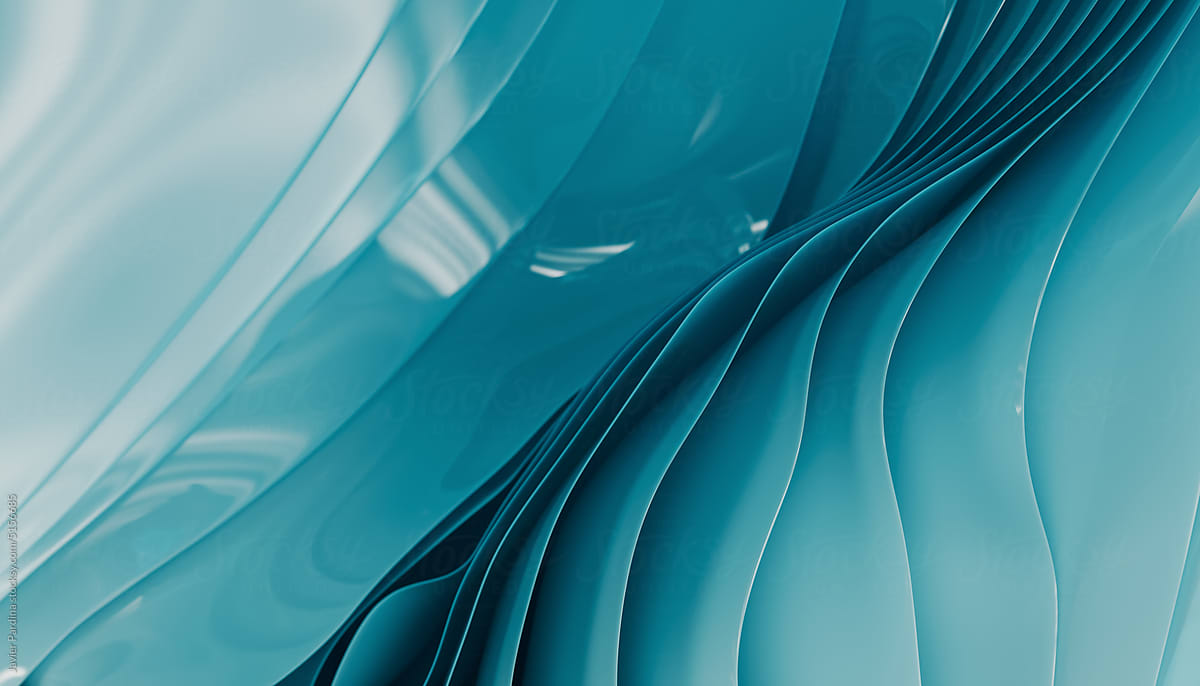 Abstract blue background with layers of silk folded drapery