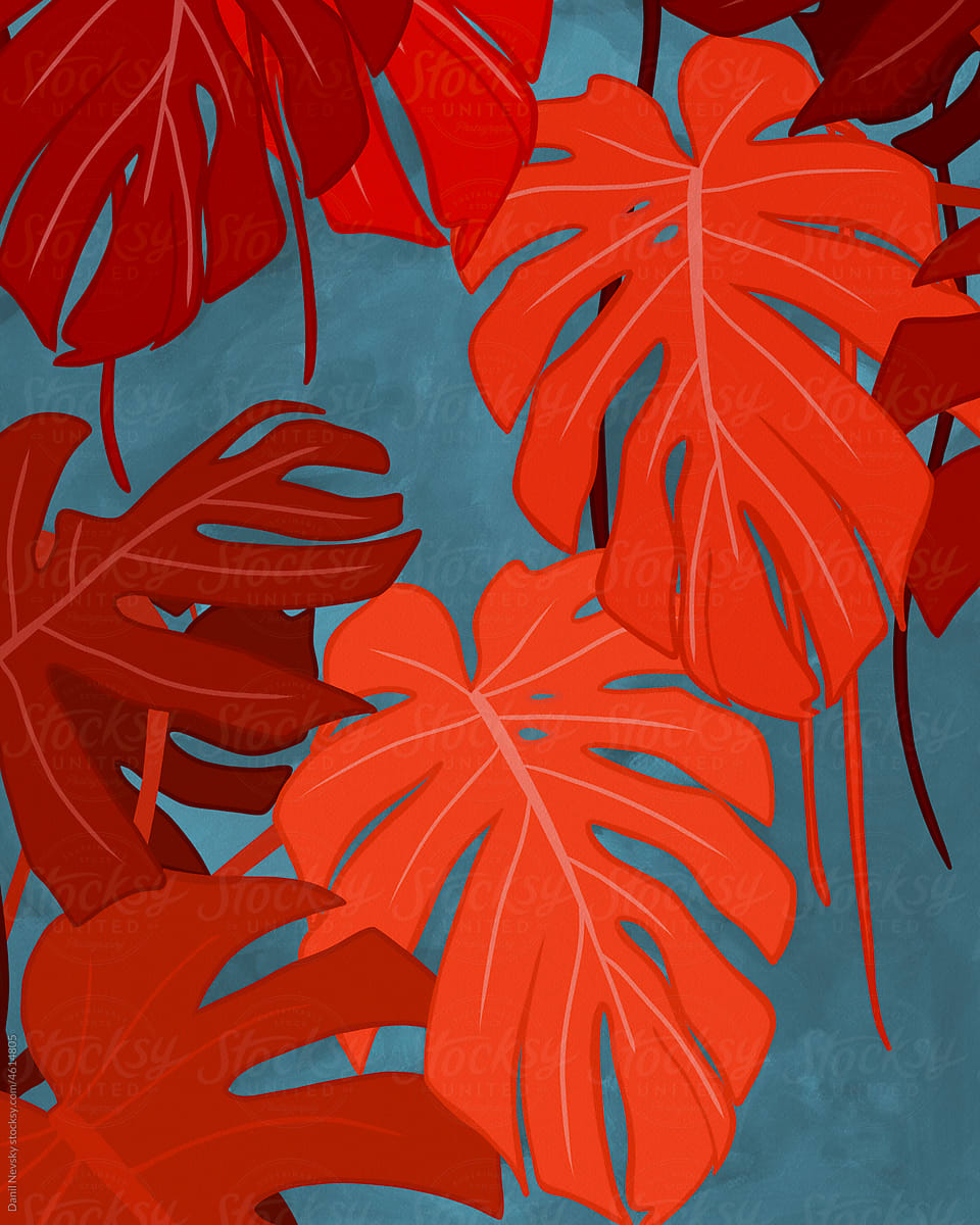 Vector illustration of red Monstera deliciosa plant