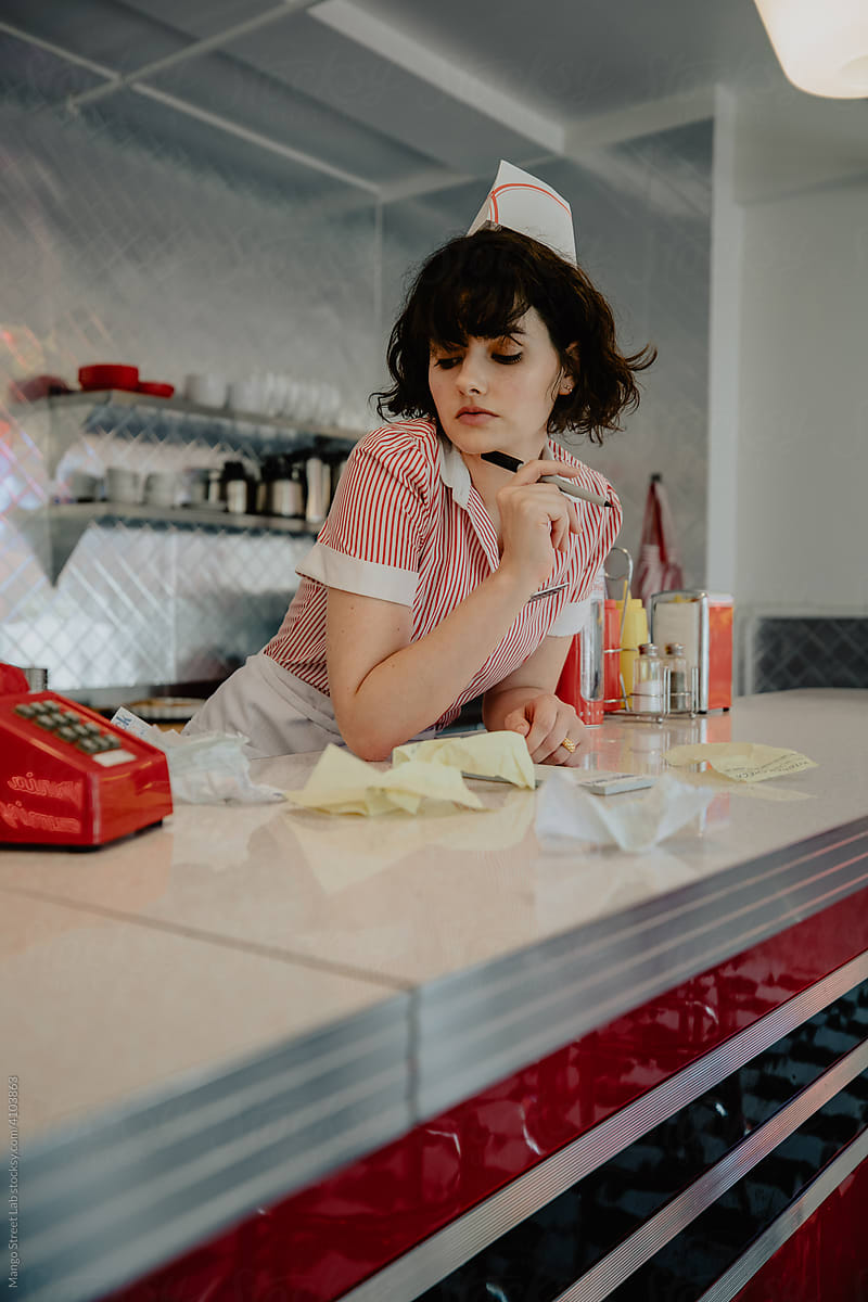 1950s Diner Waitress Behind The Counter