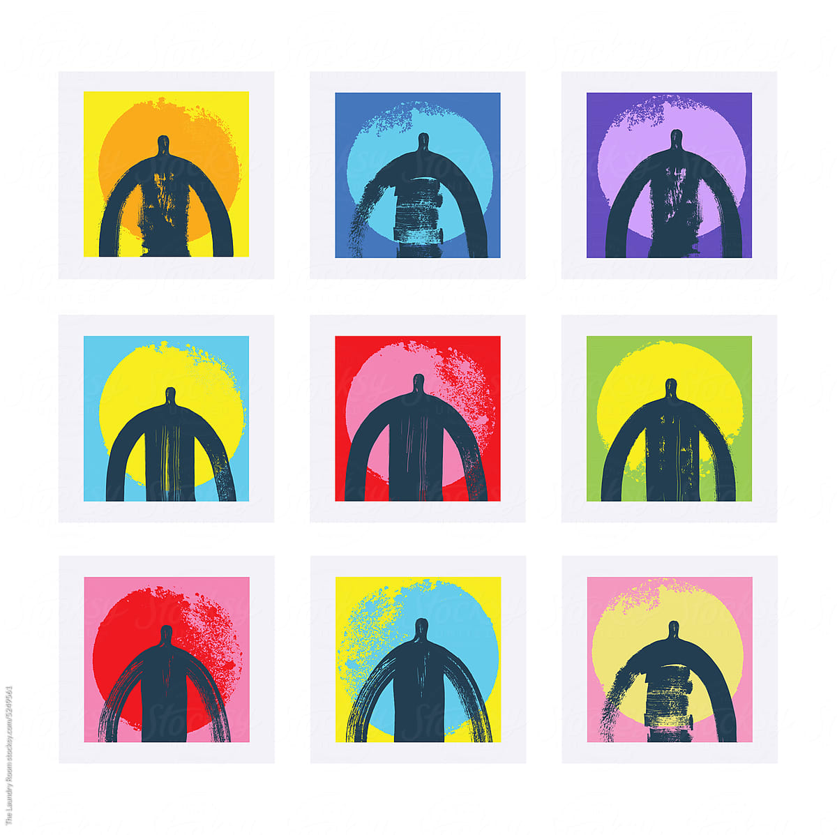 Nine Anonymous People. Upbeat Colorful Illustration